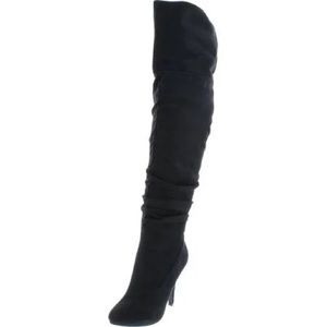 Wild Diva Over the Knee Heeled Suede Boots in Black